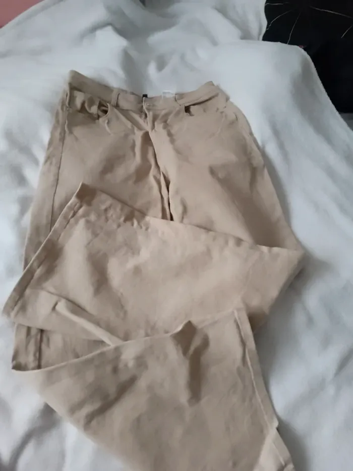 Pantalon jean Large beige taille 44 - photo numéro 3