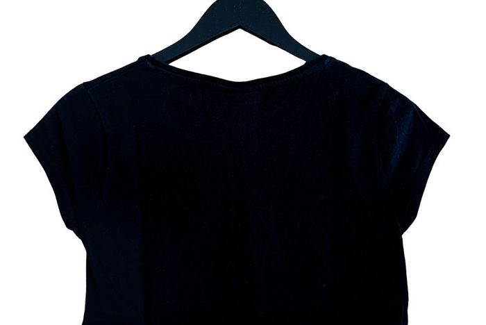 T shirt noir smiley casque audio rose fushia. Coton. Taille XS / 34. - photo numéro 3