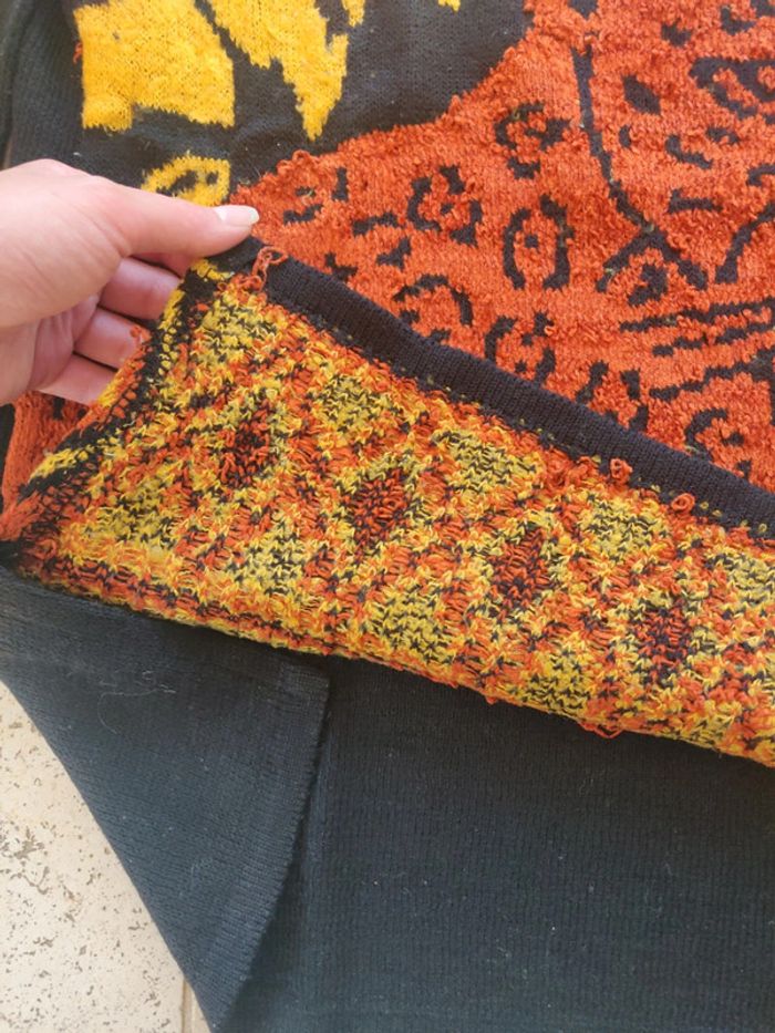 Pull vintage en chenille et laine années 80 motif guépard jungle - photo numéro 4