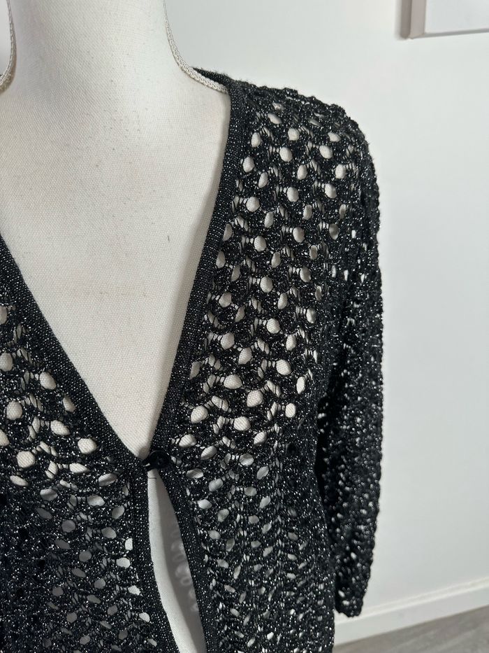 Cardigan en maille ajourée noir et argenté Y2K TU - photo numéro 2