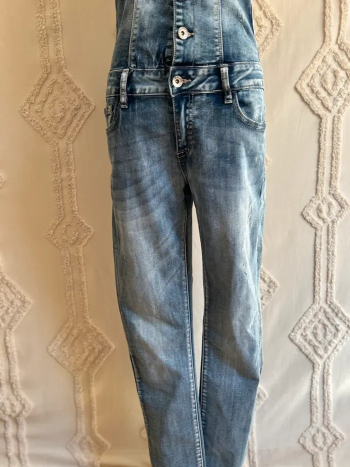 Combinaison en jean vintage années 2000 – Softy Denim – effet corset – coupe droite taille M - photo numéro 5