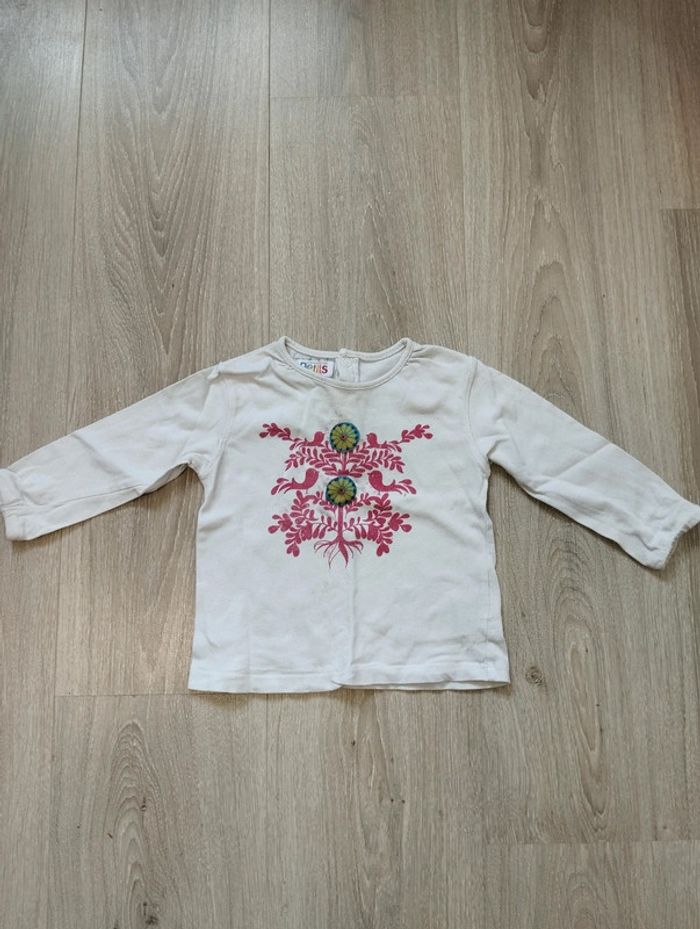 T-shirt manches longues blanc motif oiseaux fille 18 mois - photo numéro 3