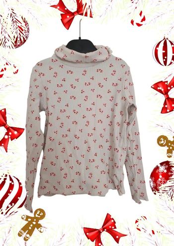 Tee shirt manches longues col roulé okaidi blanc rouge rose fleurs taille 4 ans