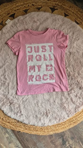 Tee shirt oversize rose et blanc Tex 🌺 9/10 ans