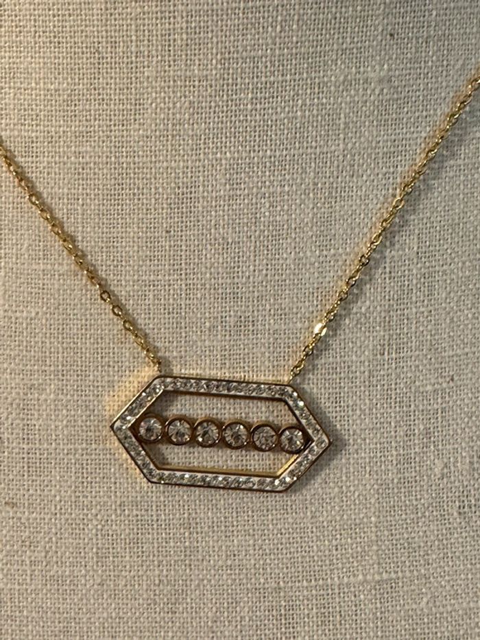 Collier réglable acier inoxydable or épingle cristaux blancs - photo numéro 2