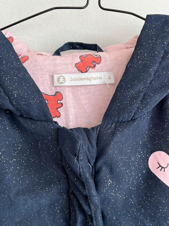 Parkas/Manteau mi saison à capuche bleu marine pailleté pour petite fille de 4 ans Lulu Castagnette - photo numéro 3