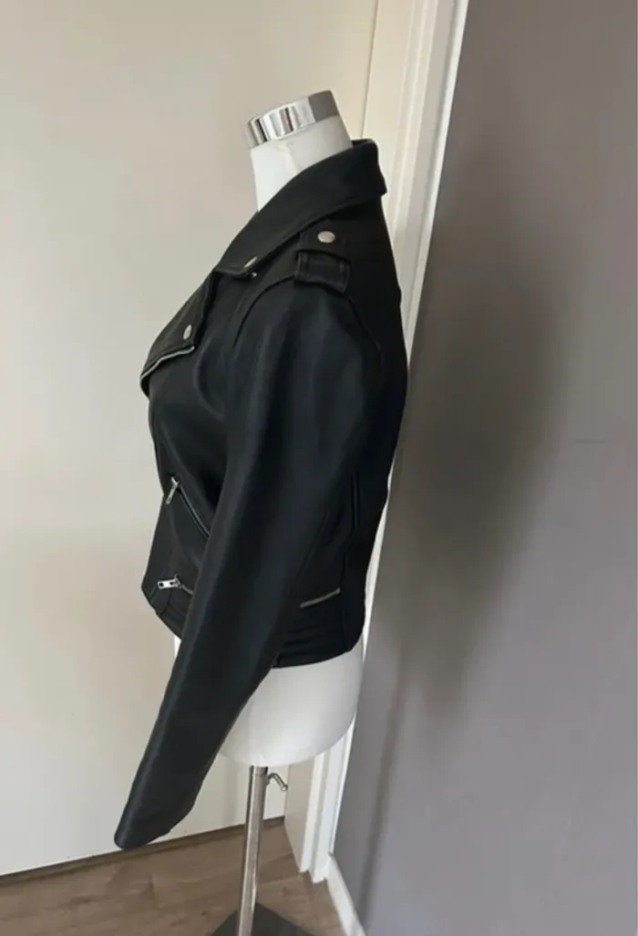 Maje veste perfecto en cuir agneau noir basalt femme, taille 38 - photo numéro 5