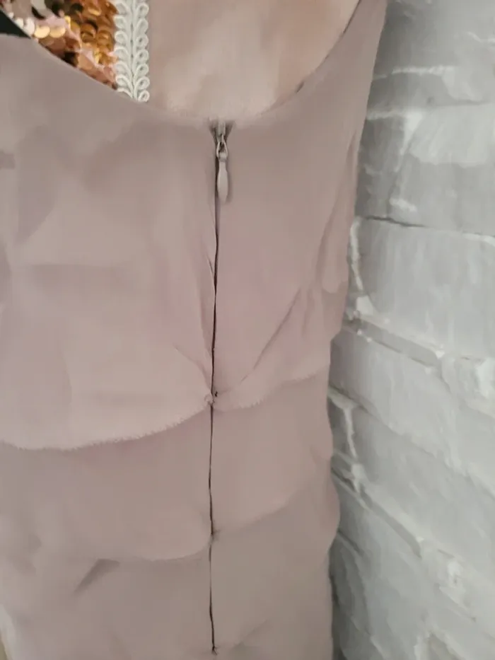 Robe taupe 36 en soie à volant - photo numéro 5