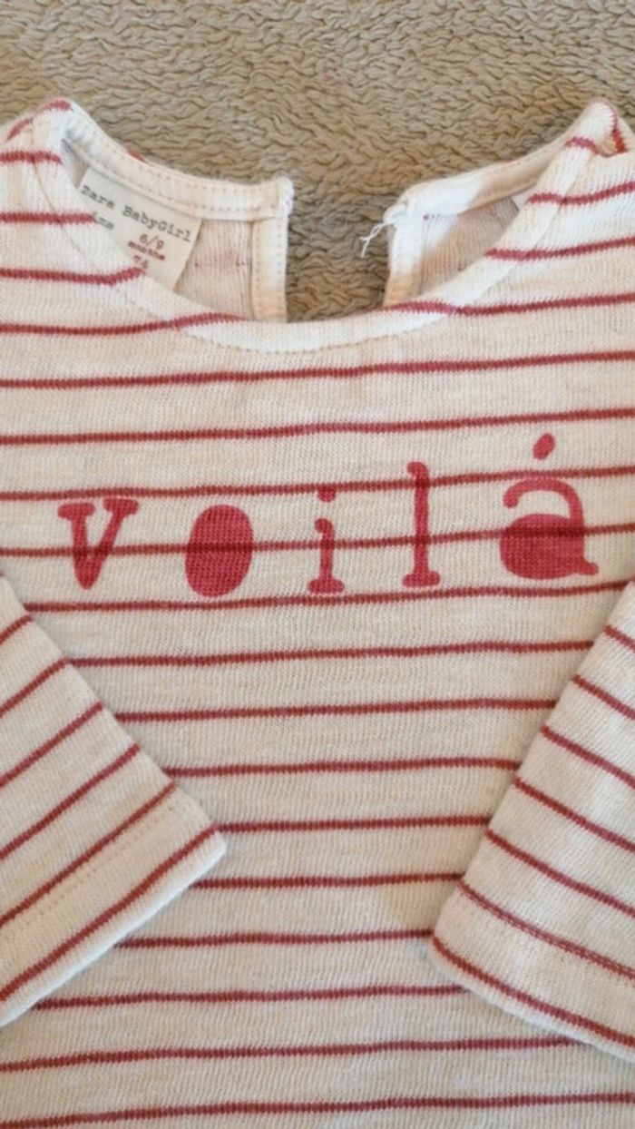 Pull à rayures "voilà" Zara 6/9 mois - photo numéro 2