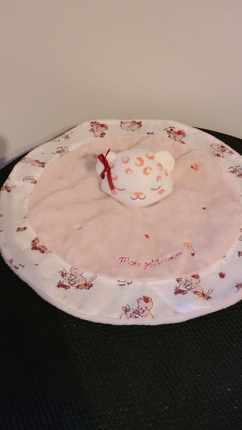 DOUDOU PLAT SERGENT MAJOR TIGRE/ CHAT ROSE Blanc  MON ptit Coeur