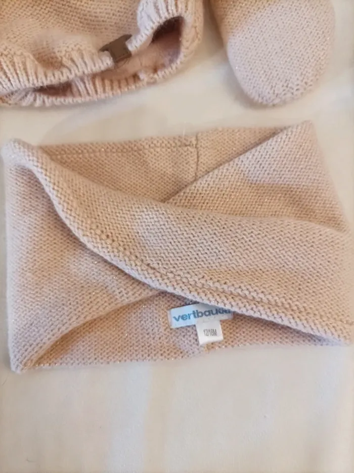 Ensemble bonnet, tour de cou et moufles neuves Vertbaudet fille 12/18 mois - photo numéro 3