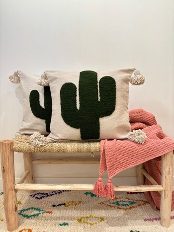 Housse de coussin - cactus et pompon - laine