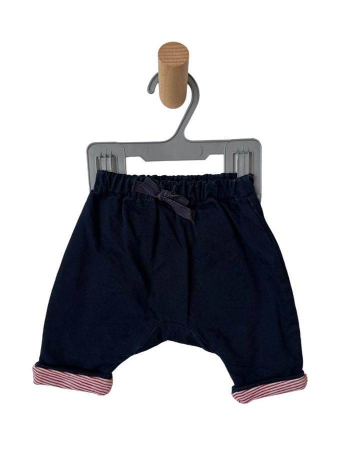 Pantalon bébé bleu marine, intérieur milleraies rouge - Petit Bateau 0 mois