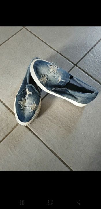 Baskets toile jeans fille étoiles argenté 35