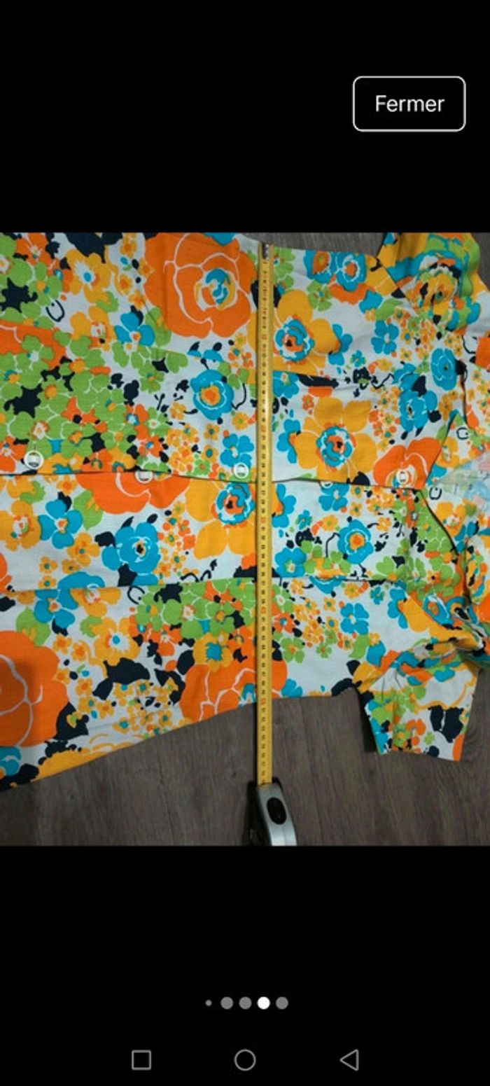Vintage robe à grosse fleur orange jaune bleu vert - photo numéro 6