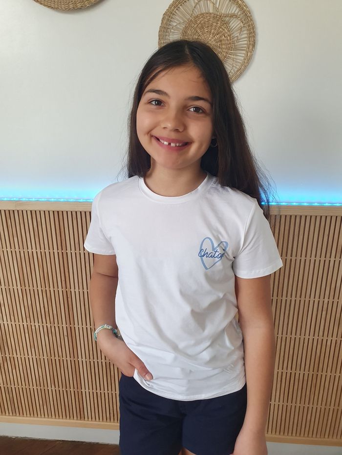 T-shirt Chaton blanc/bleu Taille 8 ans