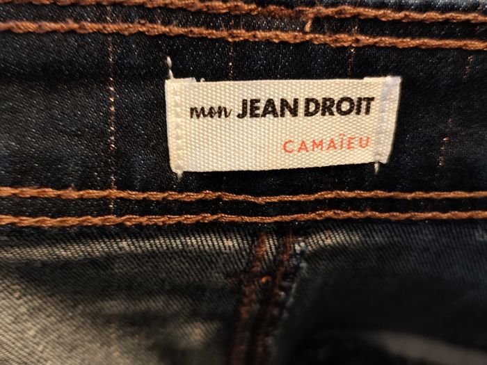 Jean droit camaïeu 36 bleu foncé fil doré - photo numéro 3
