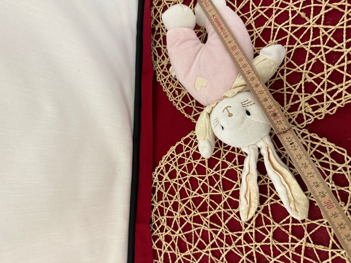 Doudou Lapin Blanc Rose Saumon Cœur dodie - photo numéro 3