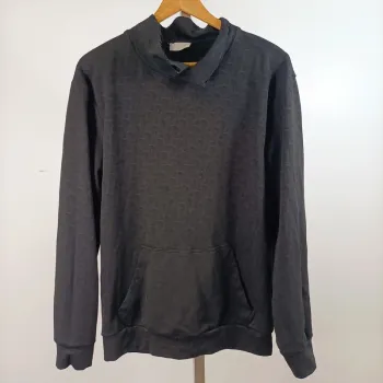 Sweat noir Made in Italy 100 % coton, col cheminée, poche kangourou, ton sur ton taille LA1369