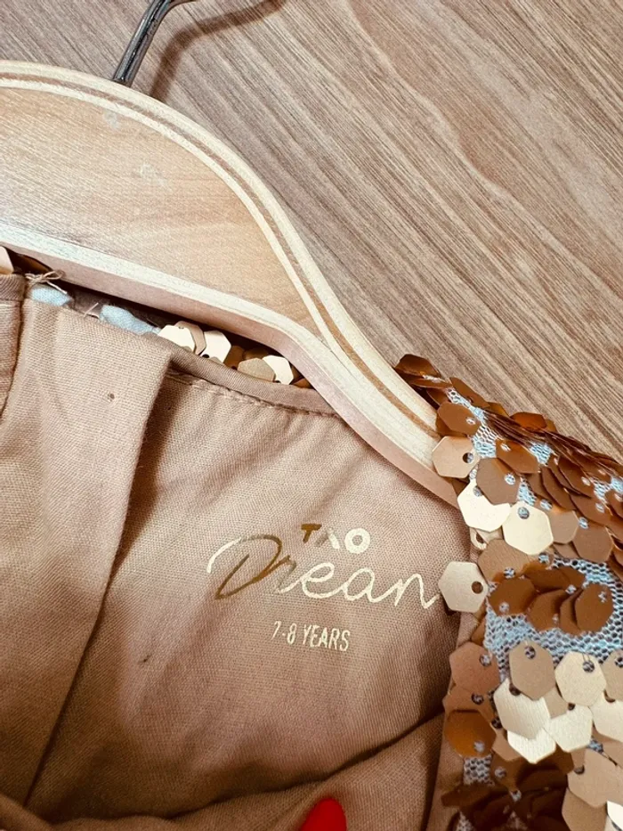Taille 8 ans Robe longue créateur fille TAO crème bronze * sequins tulle * 💞 - photo numéro 8