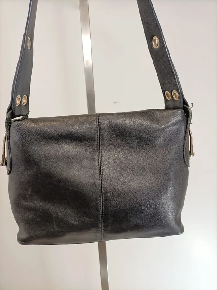 Sac à main sacoche cuir noir Etrier chic vintage été - photo numéro 7