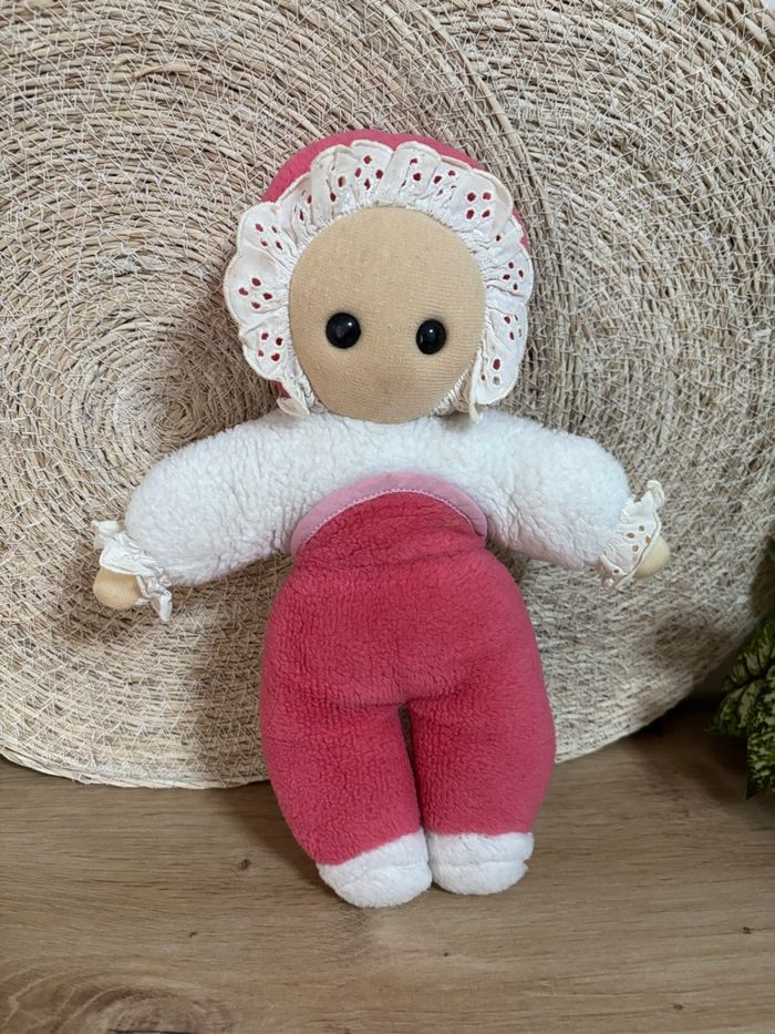 Vintage peluche poupée rose framboise blanc nounours