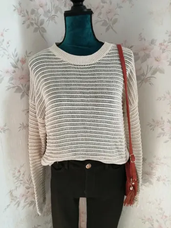 Pull beige crème en maille ajoutée / calliope / (L)