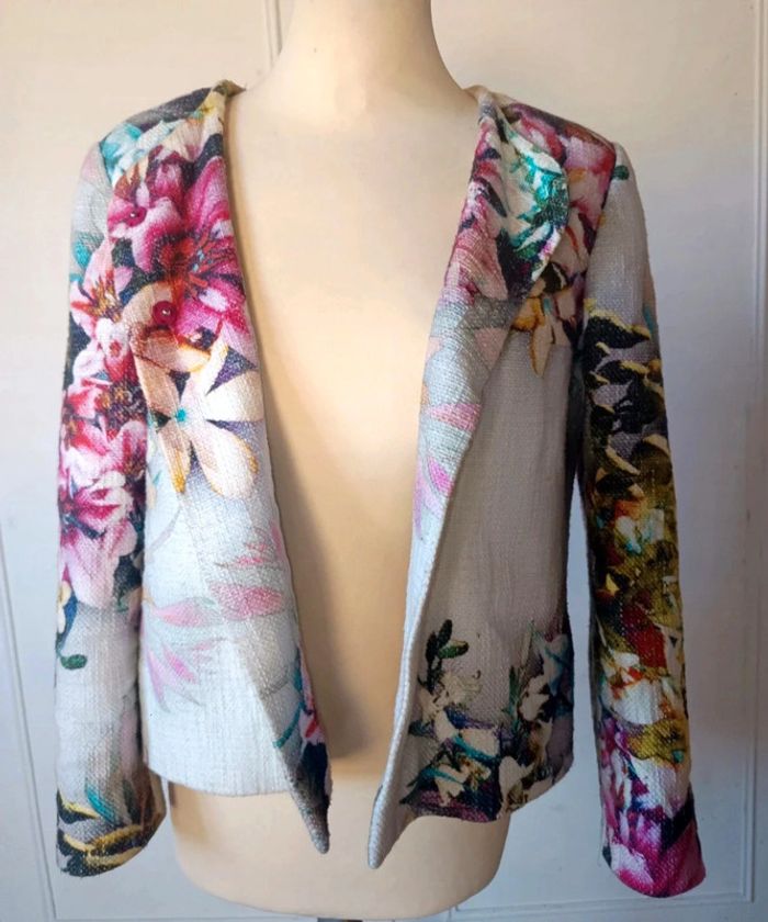 💓 veste en tweed de créateur florale multicolore pièce unique t s M chic made in France luxe - photo numéro 4