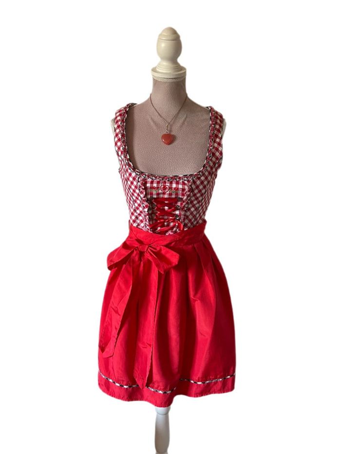 🍒Jolie robe traditionnelle autrichienne cottagecore dirndl red gingham austrian dress🍒 - photo numéro 7