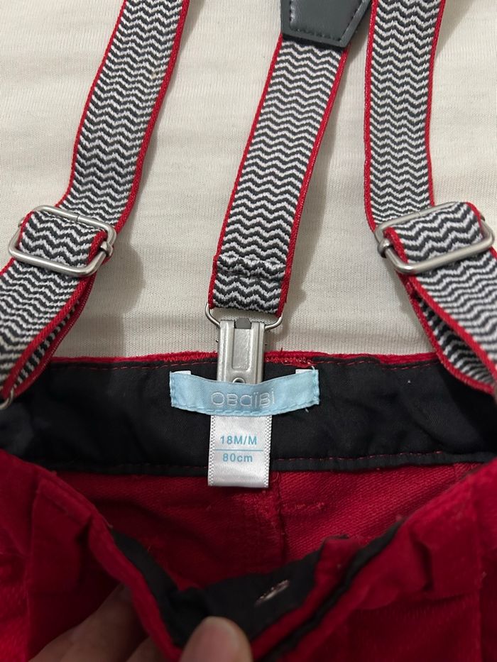 Pantalon rouge avec bretelles obaibi 18 mois - photo numéro 4