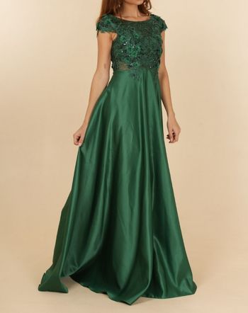 robe cérémonie dentelle et bas satiné vert princesse mariage vert emeraude taille 38