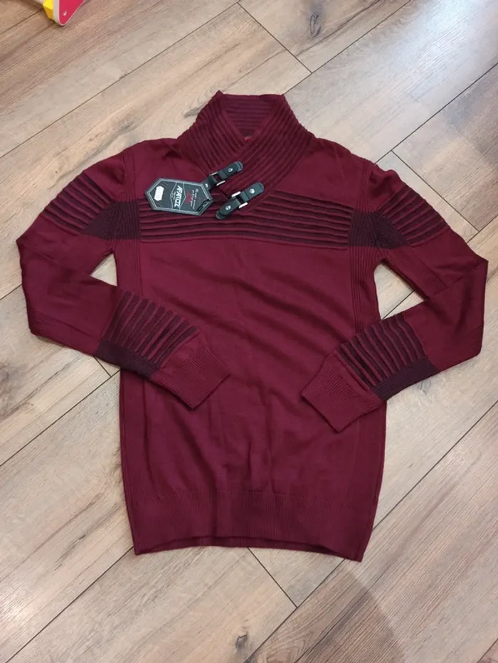 Pull bordeaux et noir homme manches longues XXL - photo numéro 2