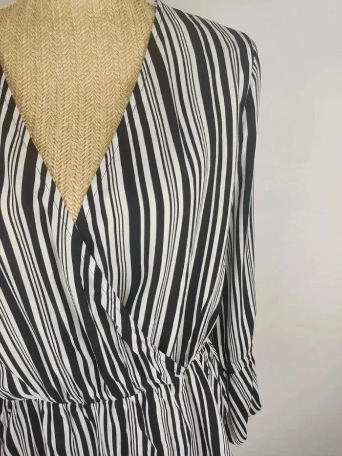Blouse cache-coeur manches longues rayée noir et blanc taille XL Even & Odd neuve - photo numéro 4