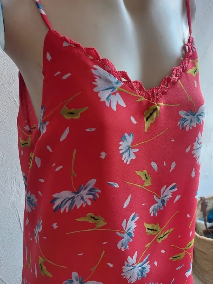 Top à Fleurs Rouge Taille S - photo numéro 4