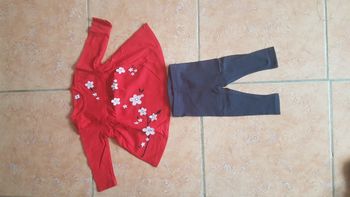 Ensemble robe-legging fille 6 mois rouge et bleu