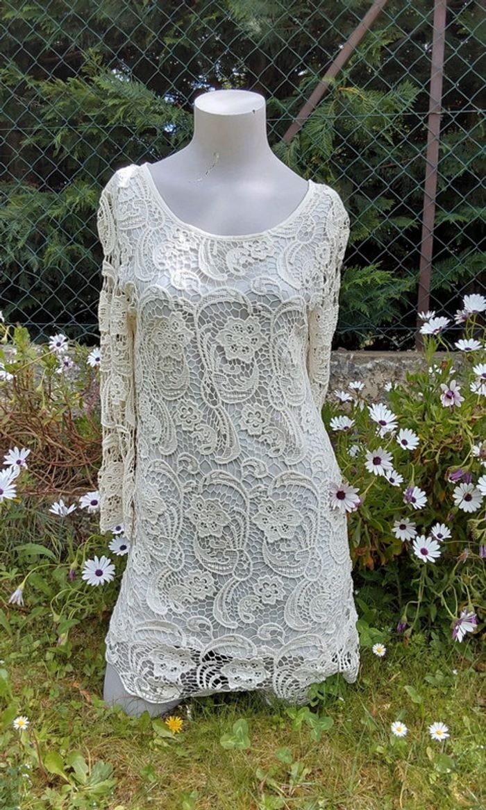 Robe courte crochet blanc crème T36
