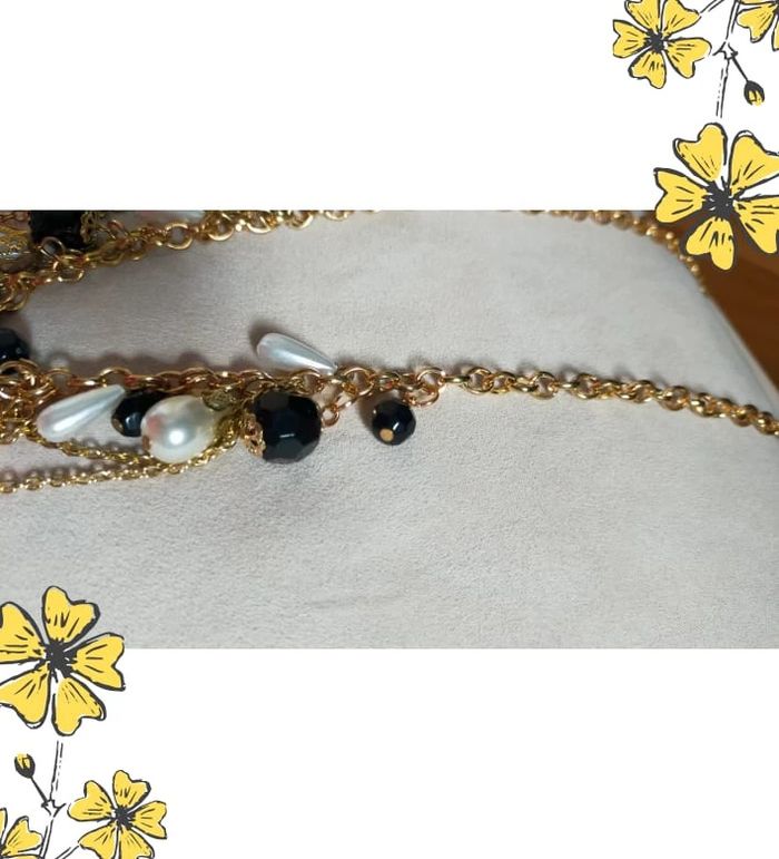 Collier chaîne dorée à pampilles noires & perles nacrées - photo numéro 11
