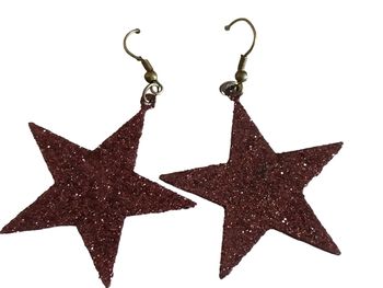 Boucles d'oreilles étoile marron pailleté