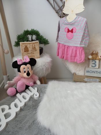Jolie robe manche longue rose et grise Minnie Disney Baby fille 3mois