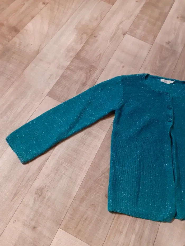 Gilet fille bleu vert pailleté 3 ans - photo numéro 3