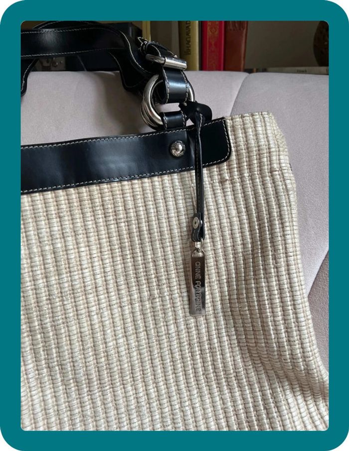 Sac à main cabas paille et cuir vintage - Anne Fontaine - photo numéro 3