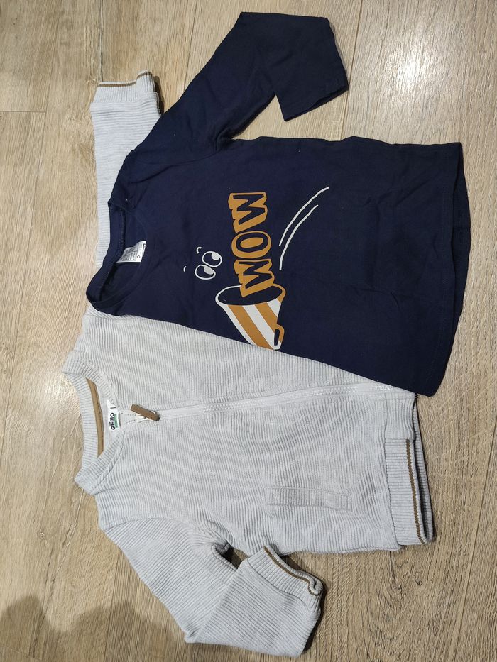 Cardigan gris camel et tee shirt marine Gémo + Taille 3-4 ans