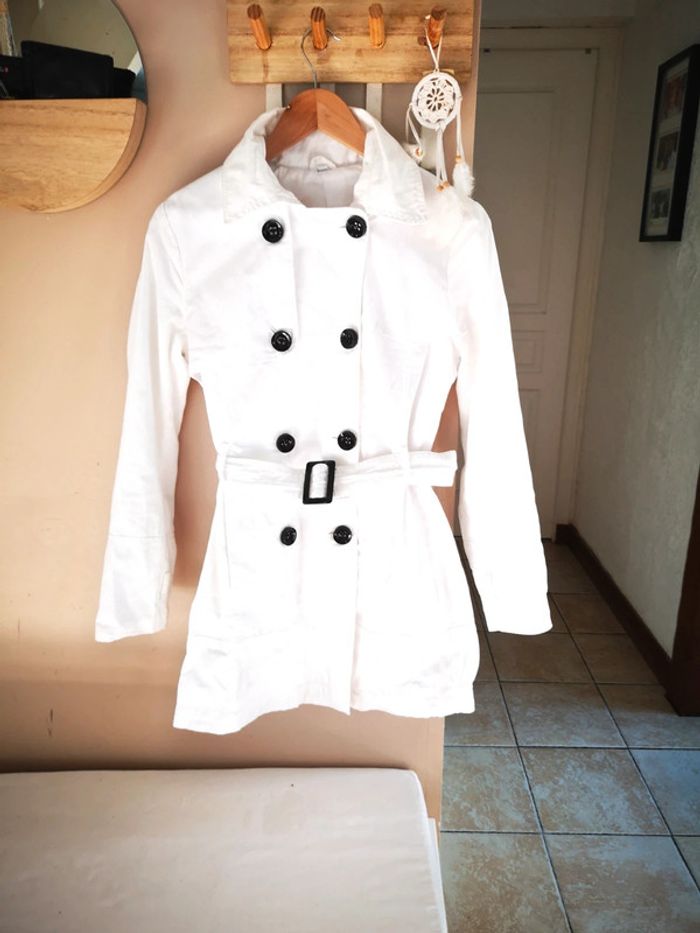 Trench veste manteau long blanc - photo numéro 2