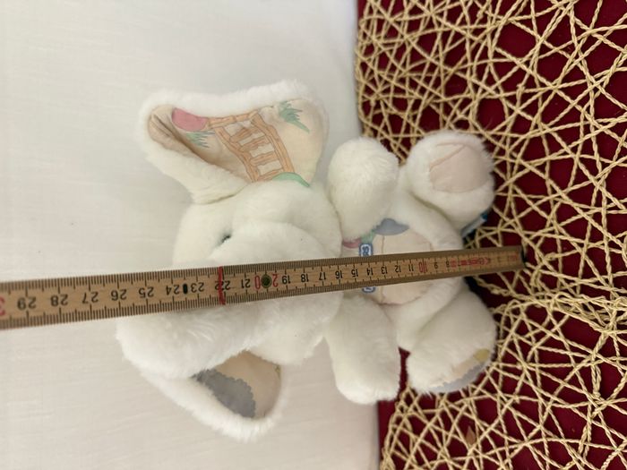 peluche elephant nounours blanc tissus decoré doudou elephant assis - photo numéro 2