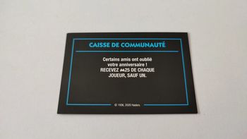 Carte caisse de communauté Recevez 25M jeu de société Monopoly mauvais perdants Hasbro Gaming #B77