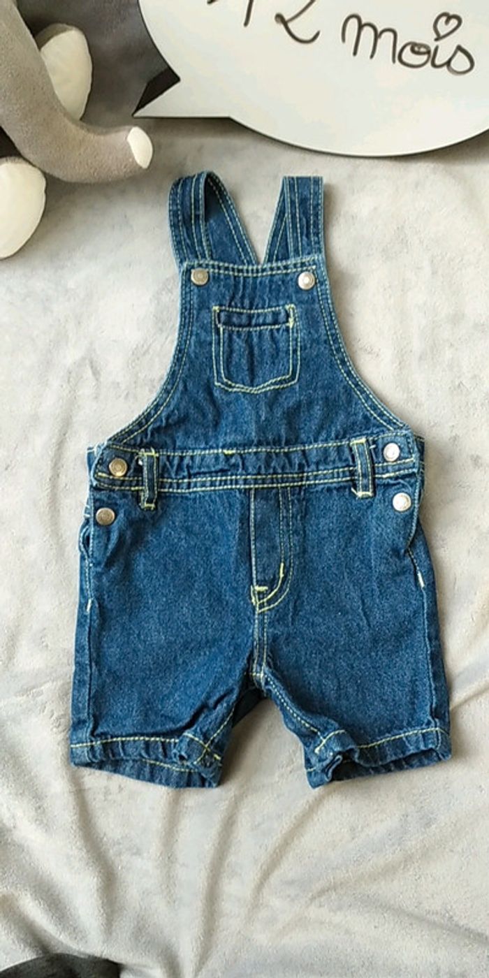Salopette short jeans Garçon 12 mois Mes petits cailloux 100% coton - photo numéro 2