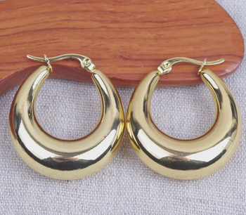 Créoles épaisses 30 mm forme goutte doré à l'or fin 14 carats