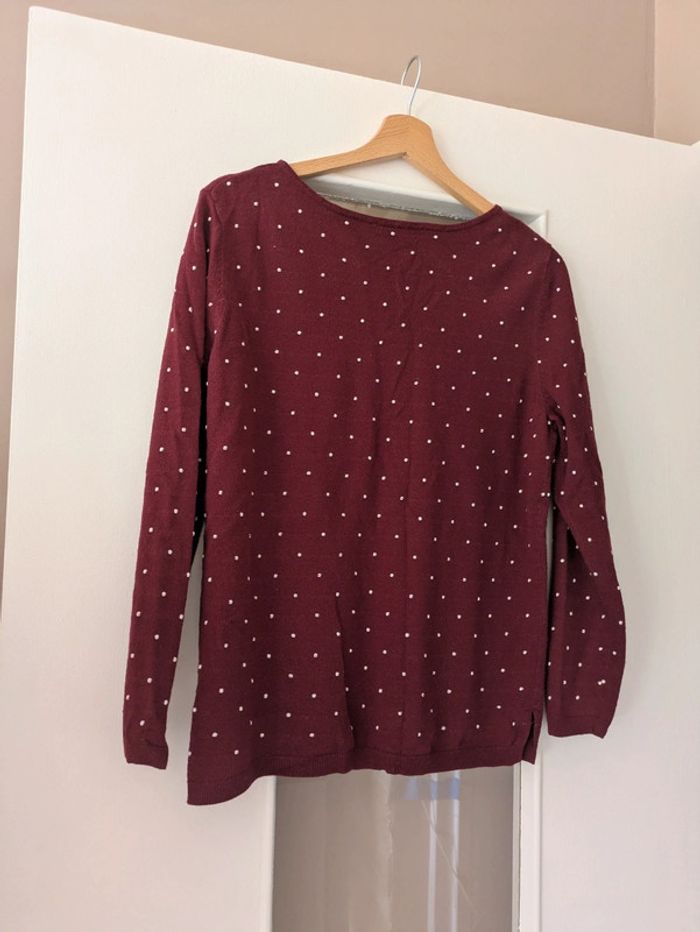 Joli pull bordeaux à pois blancs Camaïeu taille 40/42 - photo numéro 3