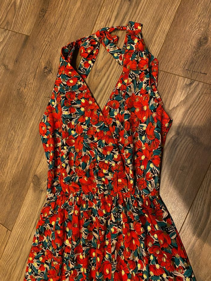 Robe longue vert et rouge coquelicot TS - photo numéro 2