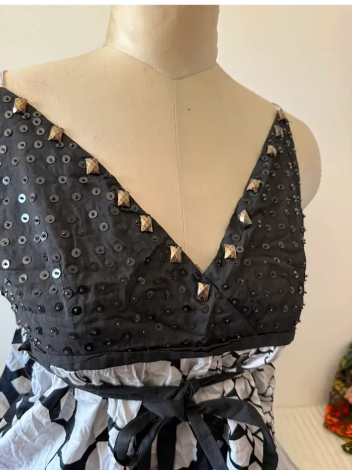 Débardeur noir et blanc à sequins et motifs géométriques – Taille M - photo numéro 2